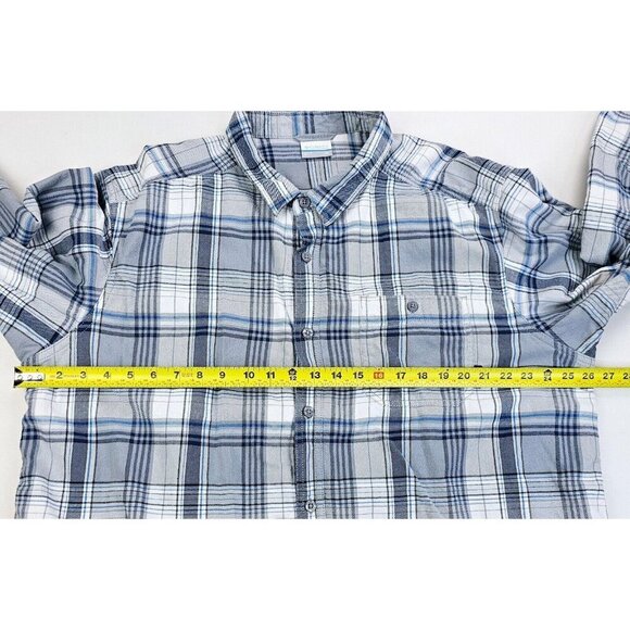 Columbia 2XL Men's White Gray Blue Check Flannel Pocket Logo Cotton Shirt Jacket - Picture 3 of 12